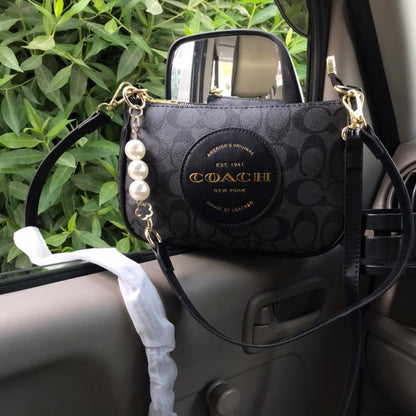 Coach Signature Crossbody Bag with Pearl Charm