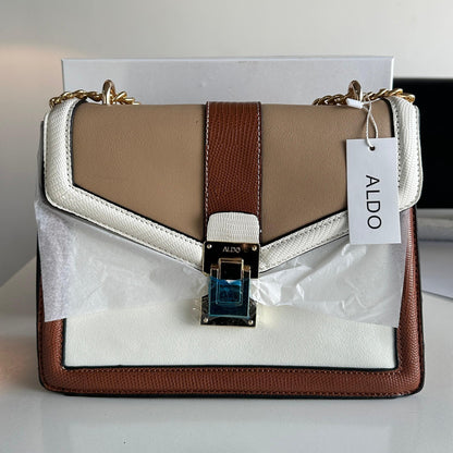 Aldo Elegant Tri-Tone Handbag with Gold Chain Strap