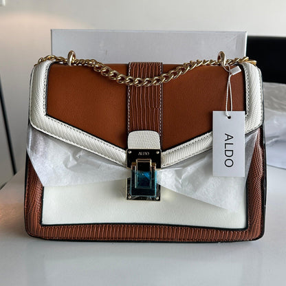 Aldo Elegant Tri-Tone Handbag with Gold Chain Strap